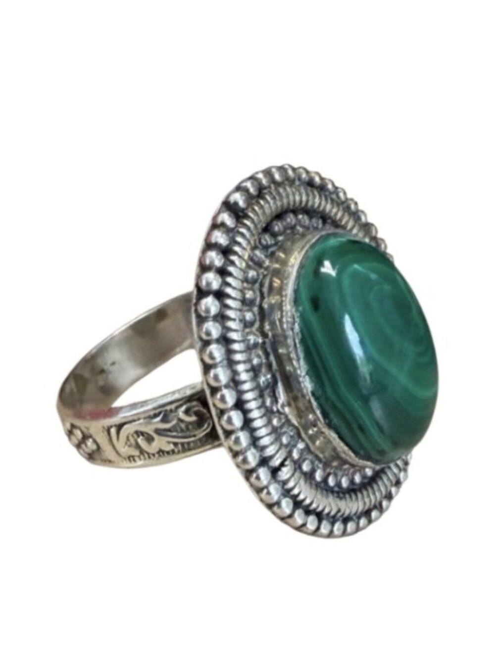 Malachite Natural Gemstone Silver Ring Size 11